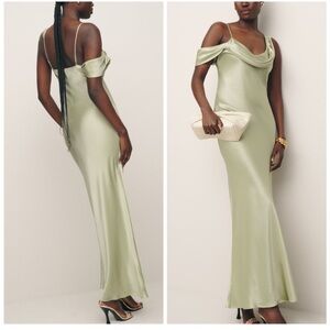 Reformation Ronda Silk Maxi Dress Gown Dried Herb Green